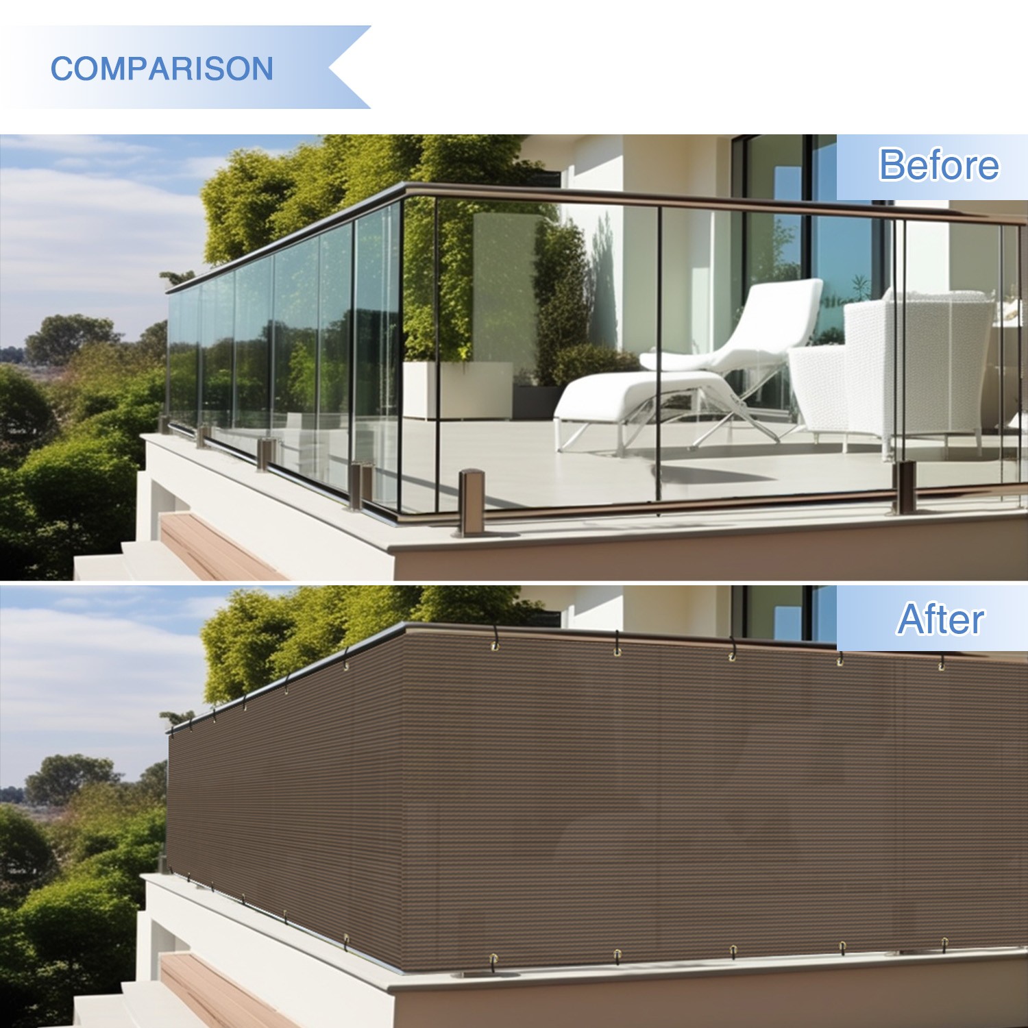 30in Brown Balcony Fence Screen Privacy Fabric Mesh Cover UV Blockage Windshield