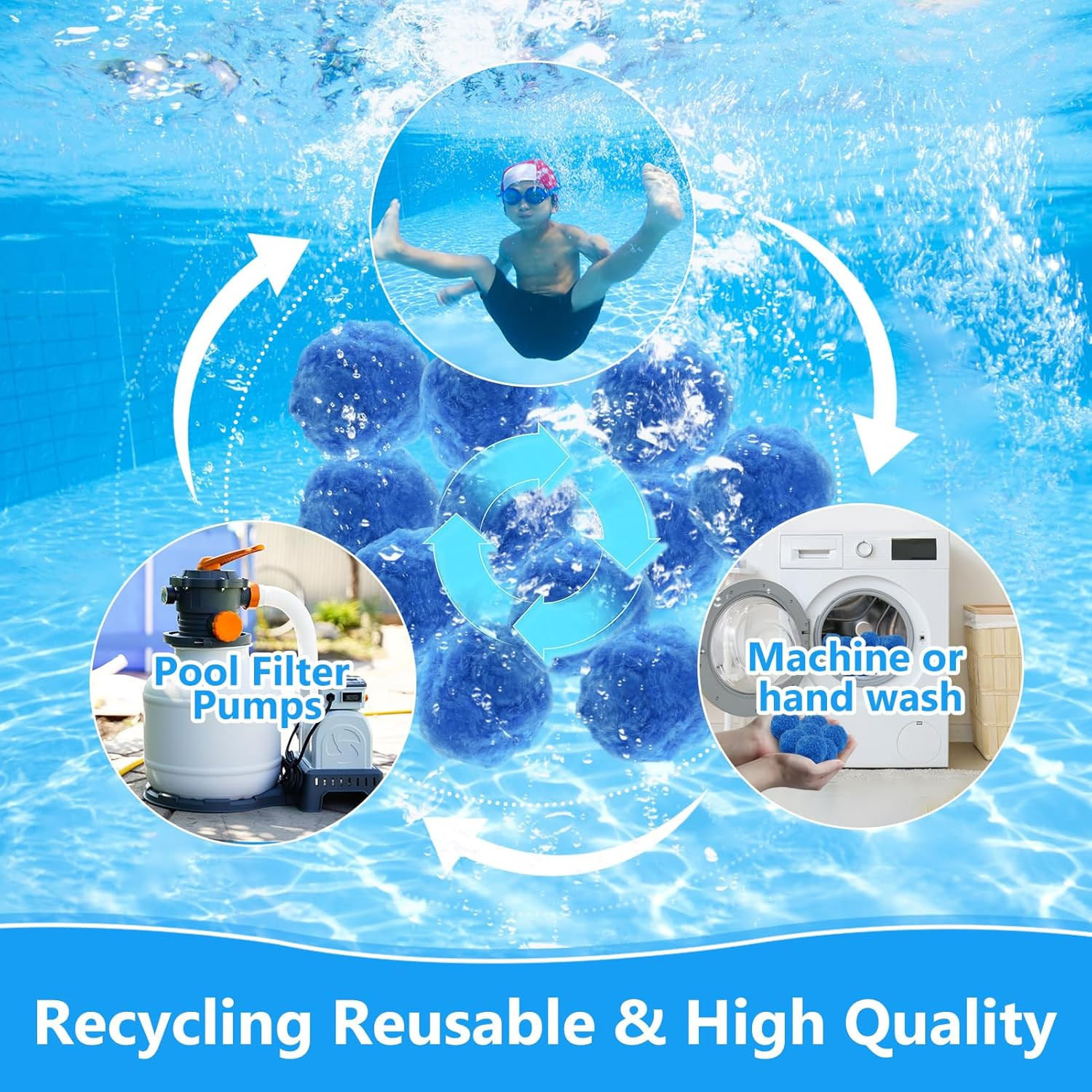 1.6 Lbs Pool Filter Ball for Sand Filter,Reusable Swimming Pool Filter Media Bal