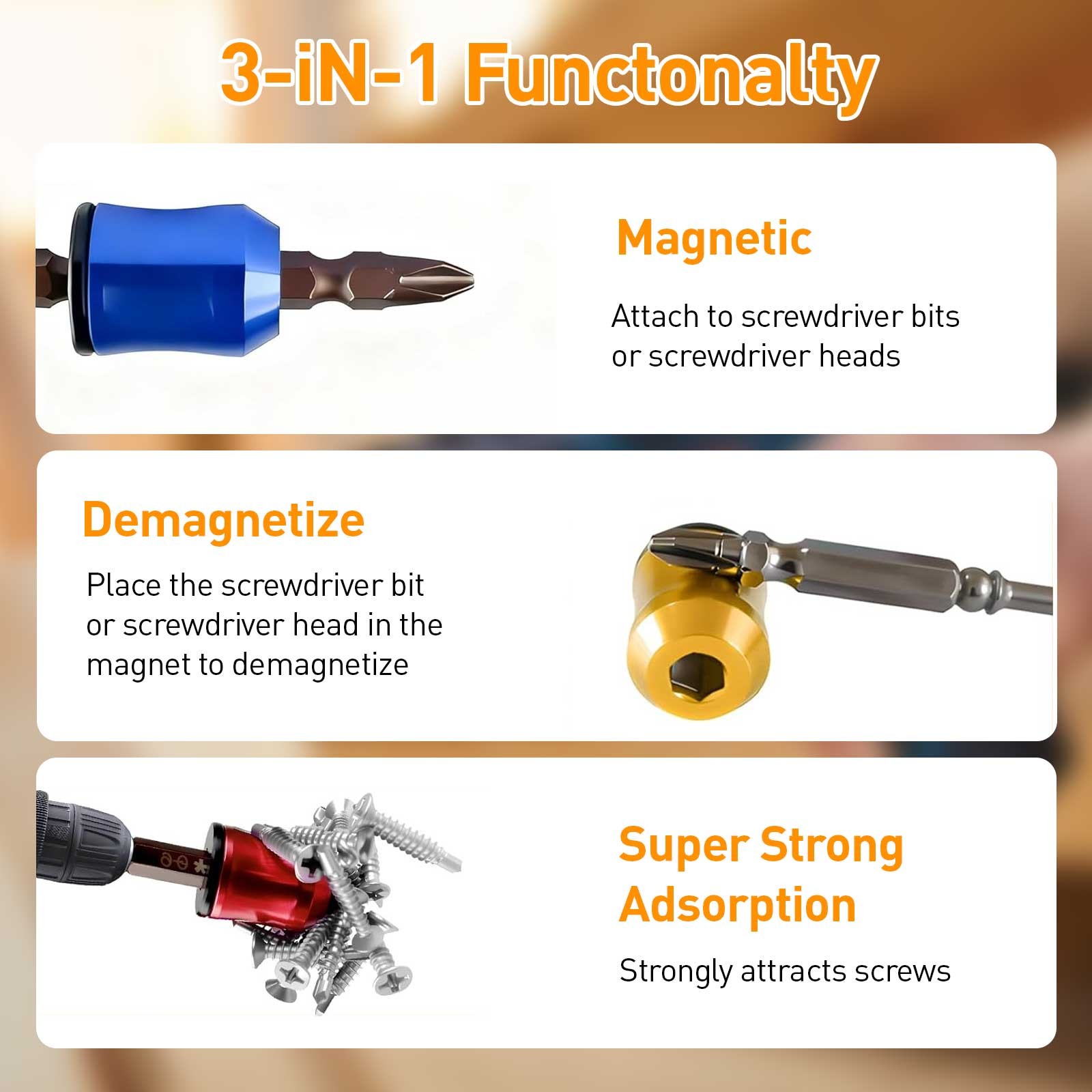 5x Magnetic Screw Ring Holder for Drill Bit & Screwdriver Strong Grip Anti-Slip