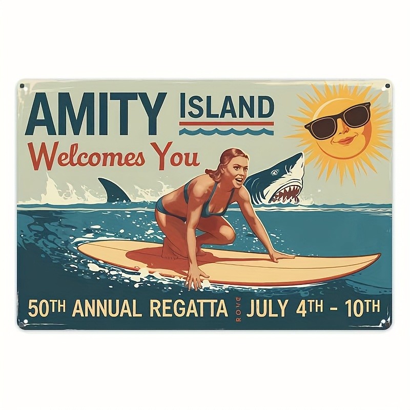 Amity Island Welcomes You Metal Sign Jaws Retro Beach Wall Art Decoration Gift