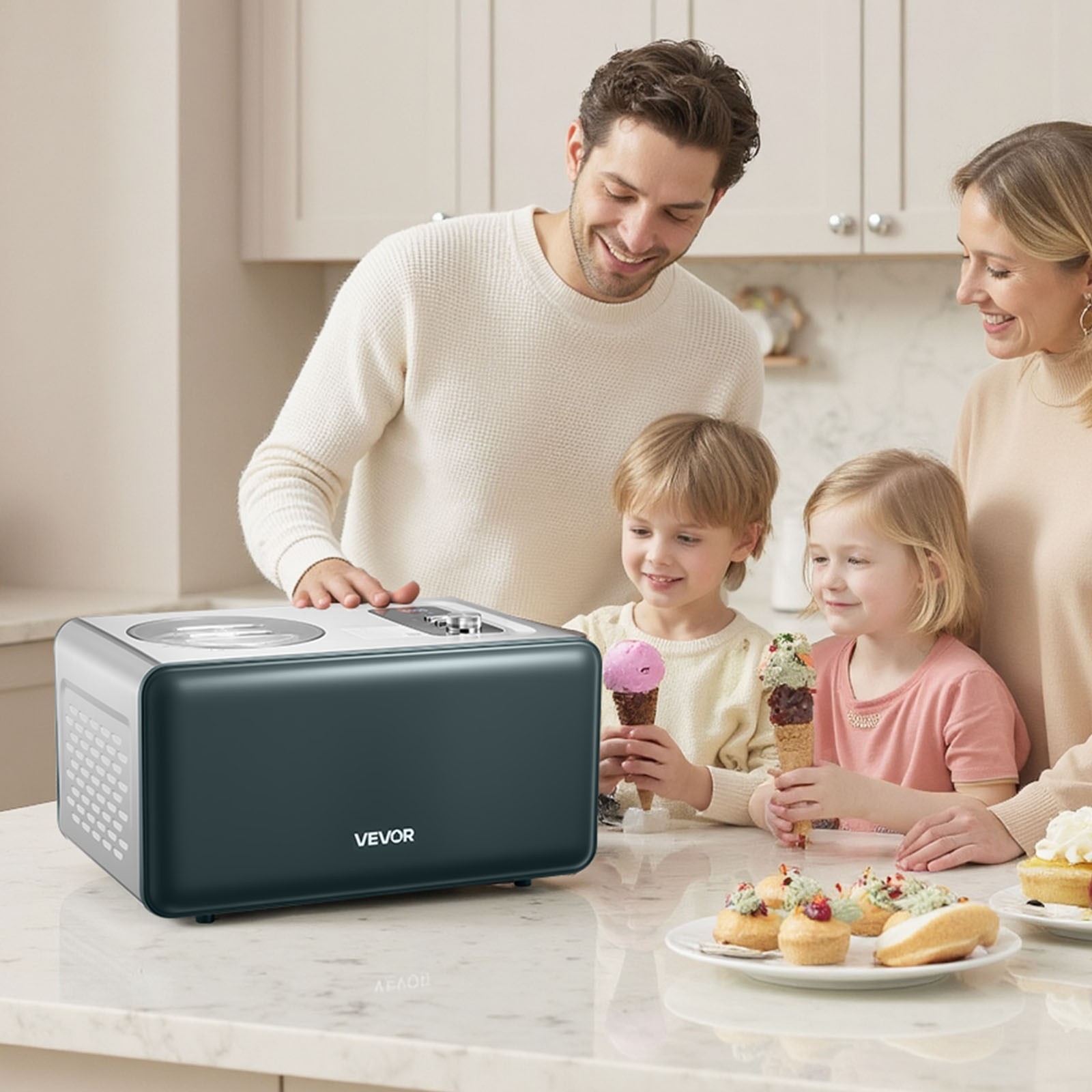 VEVOR 1.5 QT Automatic Ice Cream Maker with Built-in Compressor No Pre-freezing