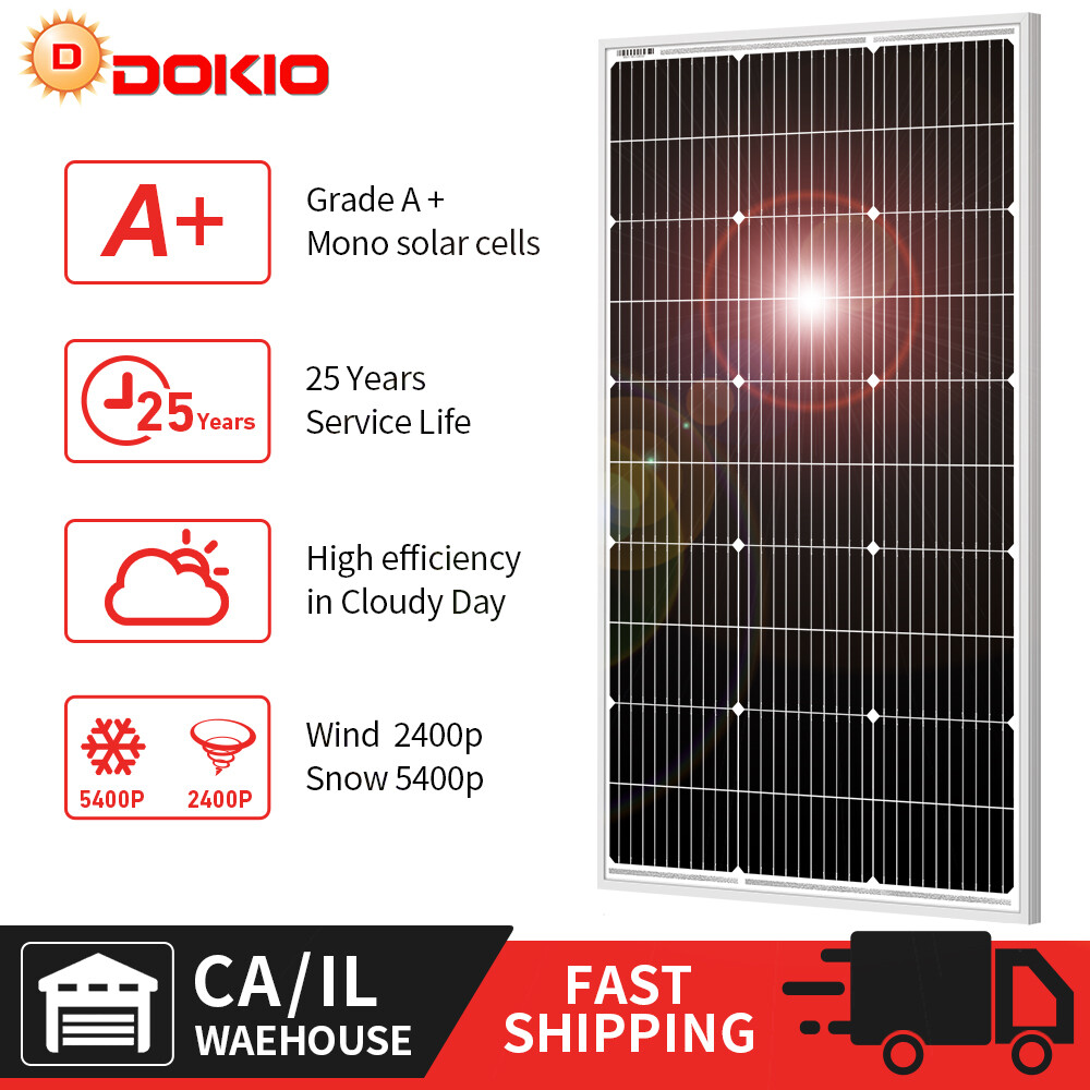 Dokio 100w 200w 400w 12v Mono Solar Panel for Home/RV/Boat/Battery/Power Station