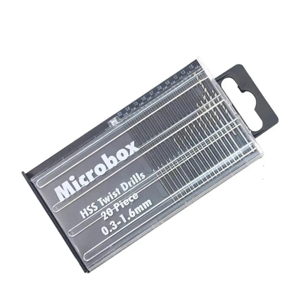 20pc Micro Drill Bit Set Wire Gauge Index #61-80 without Swivel Head Pin Vise