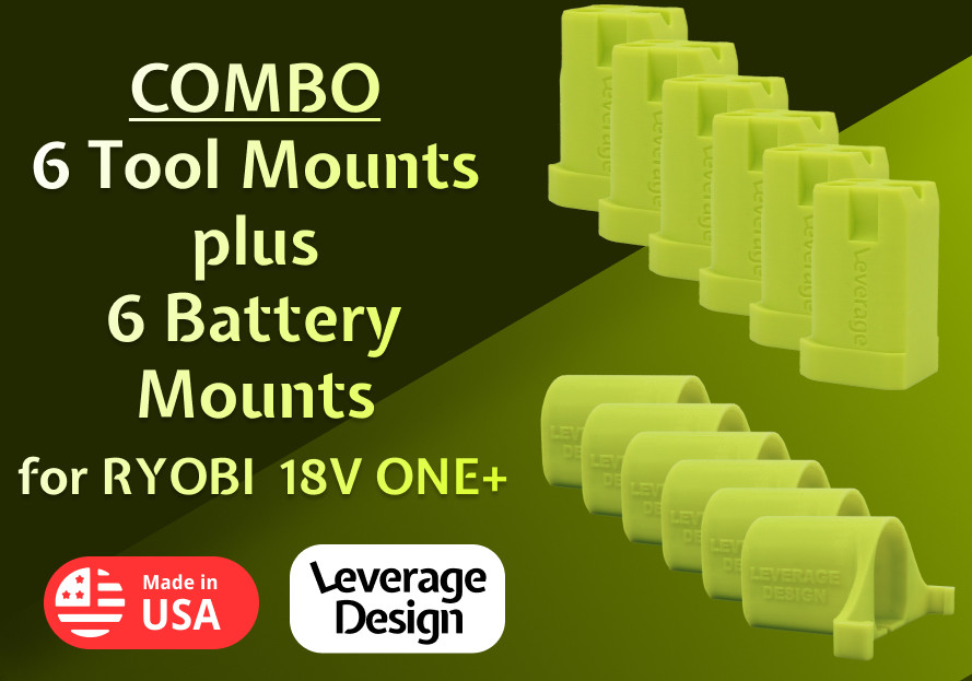 COMBO! 6+6 Pack: Ryobi 18V ONE+ Tool and Battery Mounts / Holders MADE IN USA