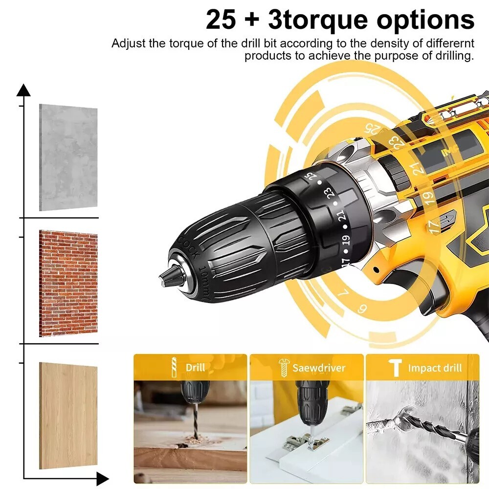 Hammer Drill Cordless Brushless Impact Driver Combo Kit With 2 Battery & Charger