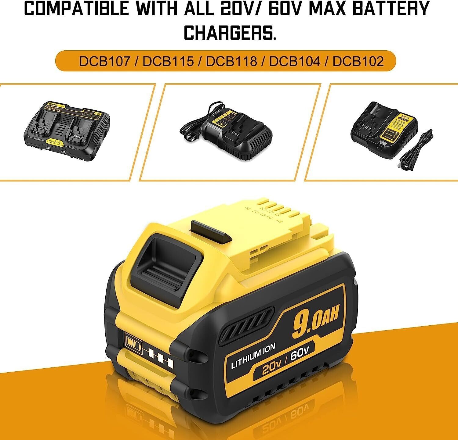 2Pack 9.0Ah for DeWalt FLEXVOLT 20V/60V MAX Battery Lithium-ion DCB609 &Charger