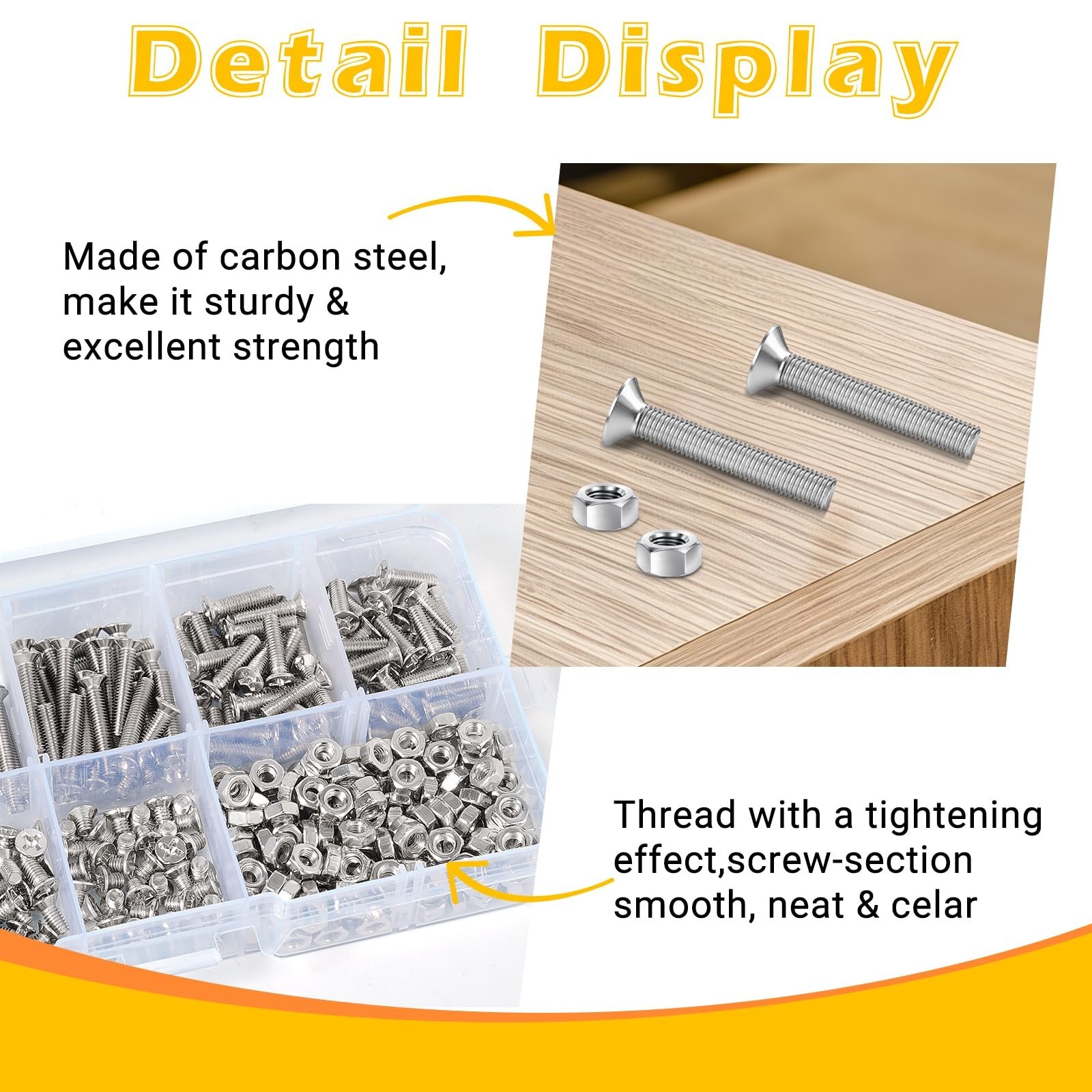 380 Pcs M3 Silver Flat Head Machine Screws and Hex Nuts Kit Carbon Steel Coun…