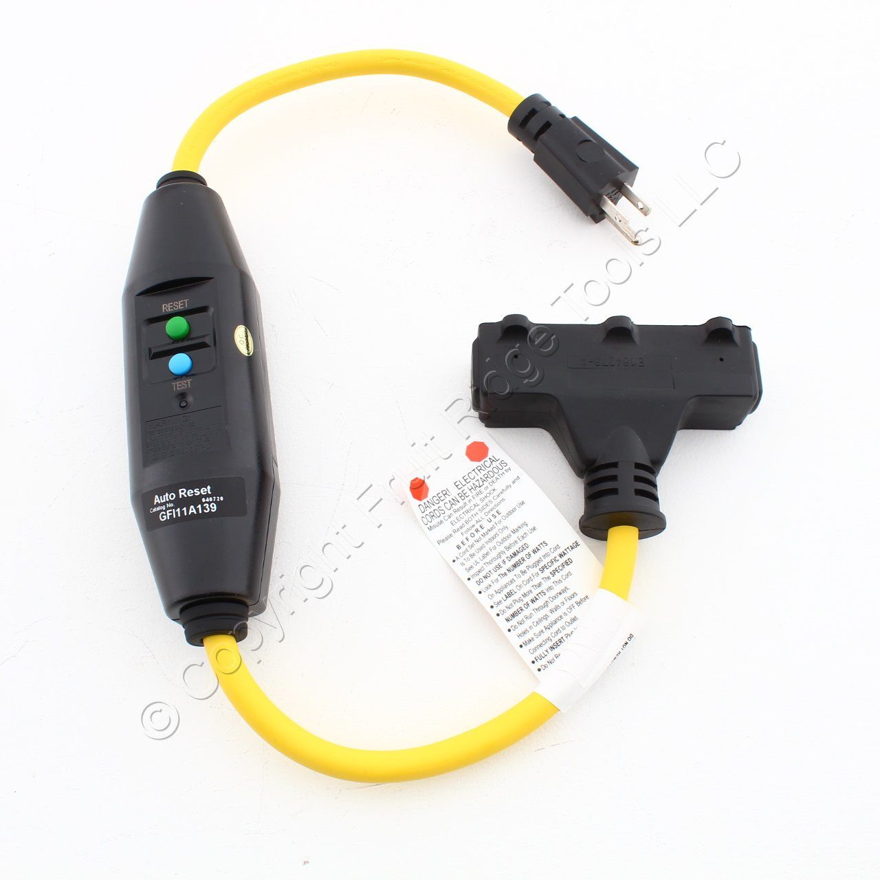 Eaton In-Line 2ft Portable 12/3 Gfci Cordset 3R 15A 3-Tap Auto Reset Gfi11A139