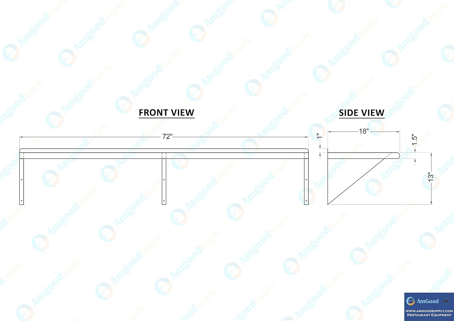 AmGood 18 in. x 72 in. Stainless Steel Wall Shelf | NSF | Metal Shelving | Garag