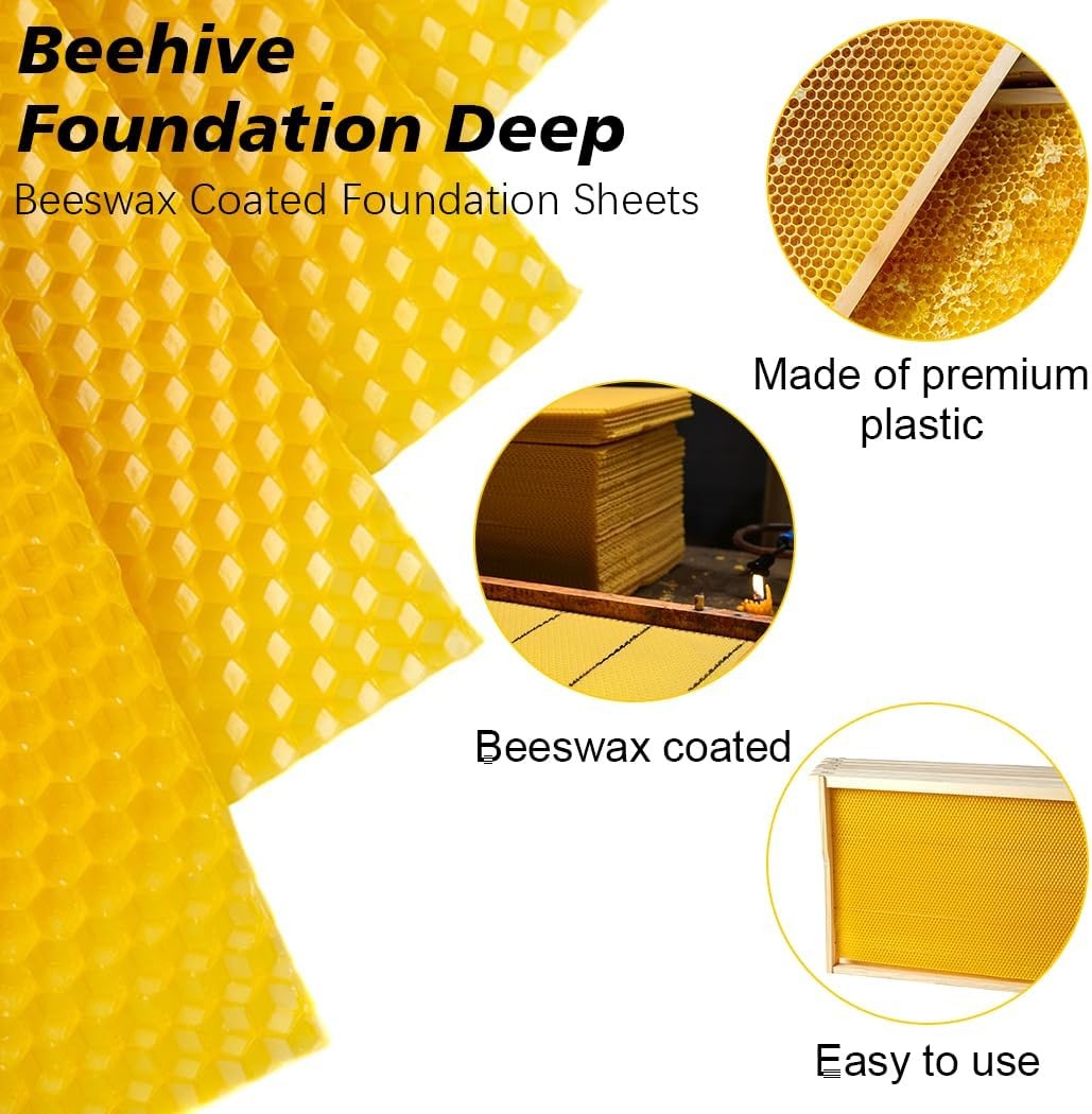 Yellow Wax Coated Beehive Foundation Sheets, Deep 8-1/2″, for Frames