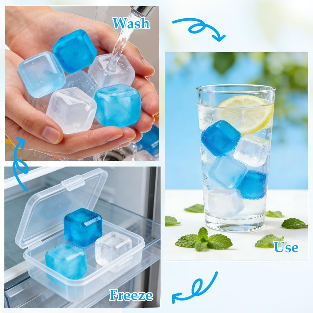 Reusable Ice Cubes, Plastic Ice Cubes for Drinks, 20 Pack Refreezable Square