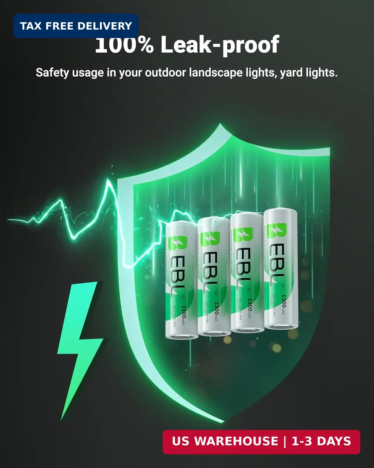 EBL 12-Pack AA Solar Rechargeable Batteries 1300mAh NiMH 1.2V Pre-Charged