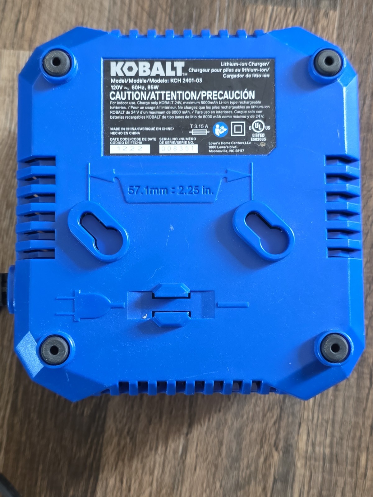 KOBALT 24V MAX Lithium-Ion Battery Charger Blue Model KCH 2401-03
