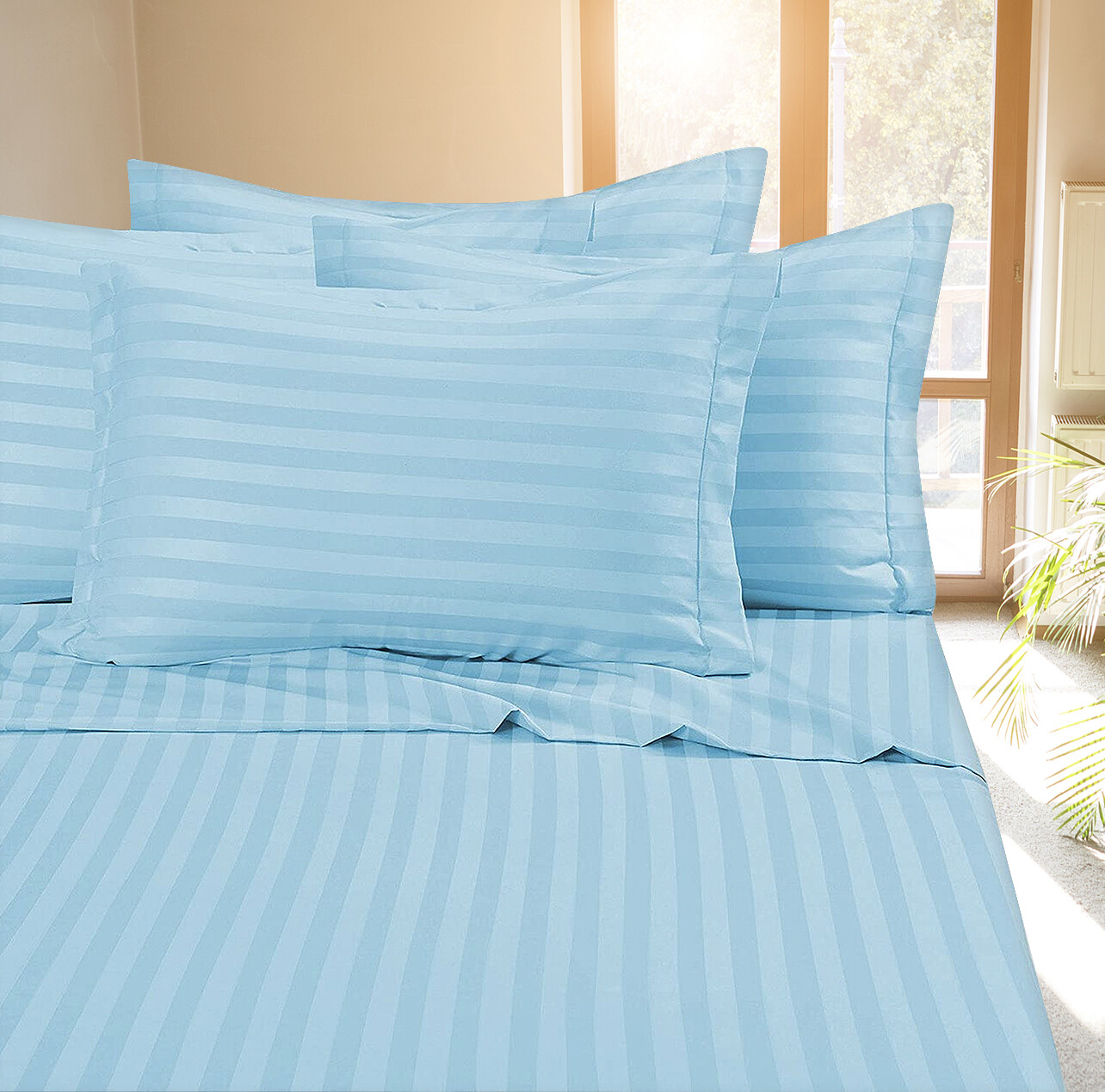 Fine 400 Thread Count 100% Cotton Sateen Bed Sheet Dobby Stripe