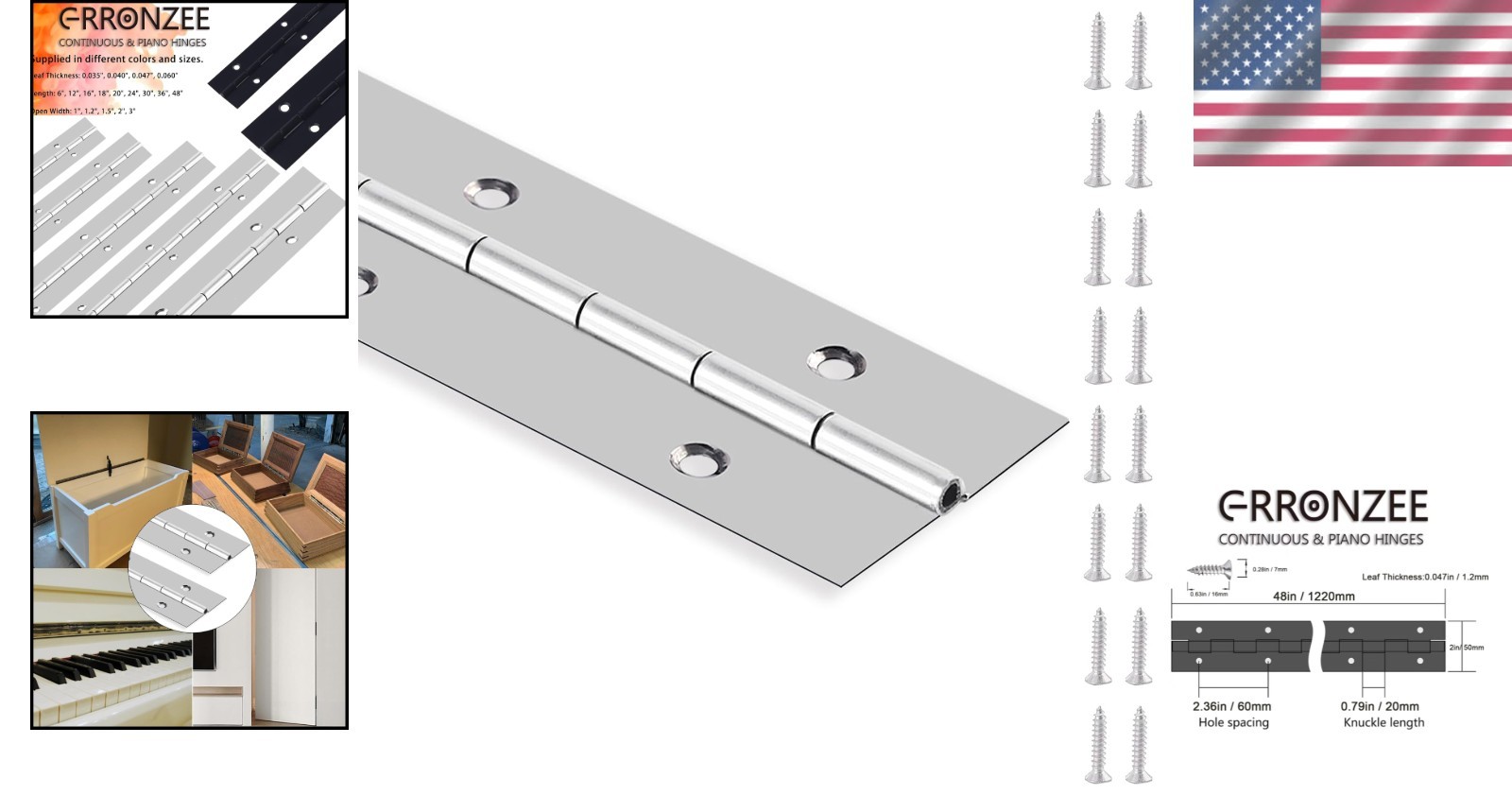 Polished 48 Inch Piano Hinge – Heavy Duty Stainless Steel for Reliable Support