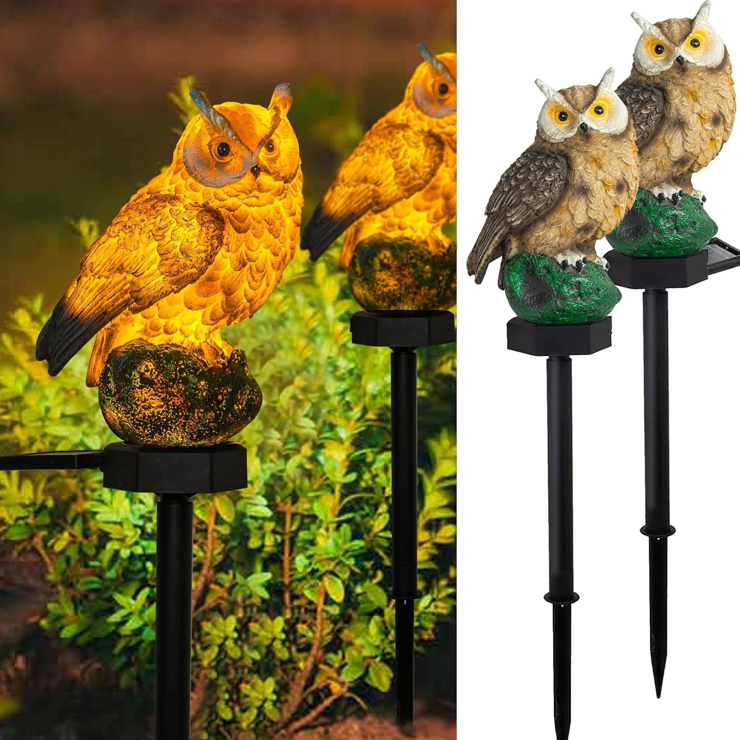 2Pack Owl Solar Lights Garden LED Waterproof Yard Decor Bird Repellent