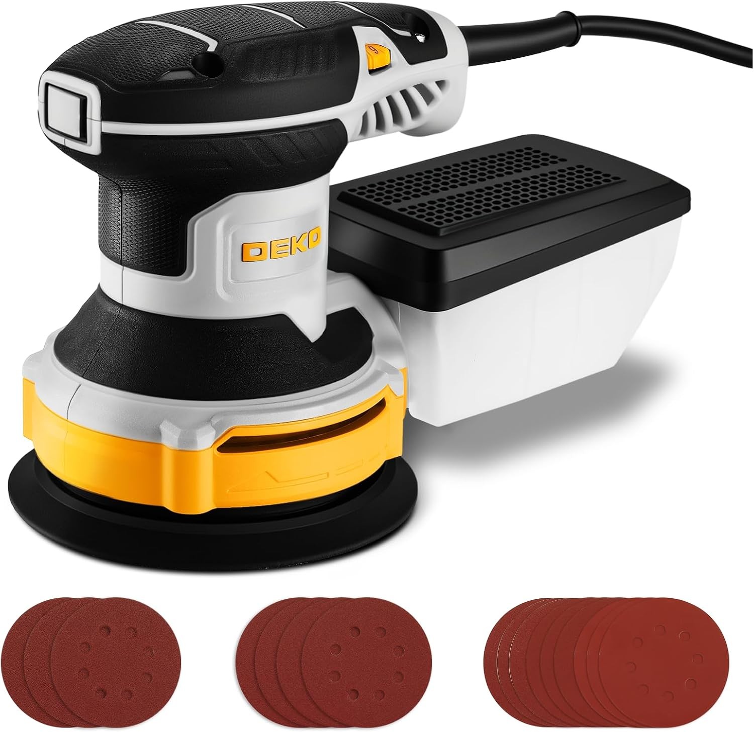 Orbital Sander Corded Hand Sander: DEKOPRO 5″ Random Orbital Sander with Dust Bo