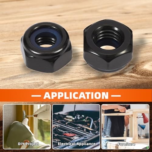Nylon Insert Hex Lock Nuts Locknuts, 304 Stainless Steel 18-8 1/4-20 25 Black