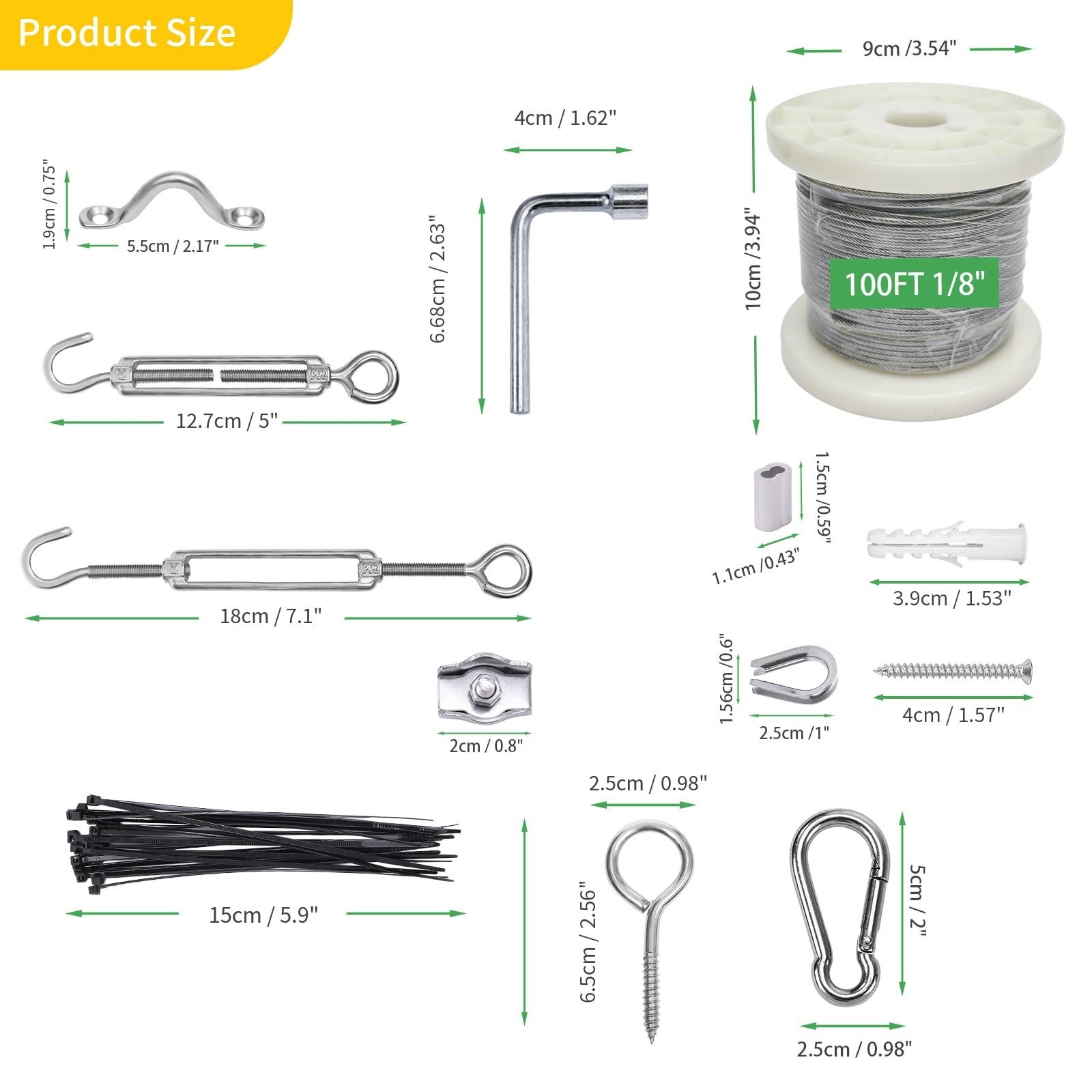 1/8″ Wire Cable Rope Kit ，Vinyl Coated 304 Stainless Steel Wire – 1