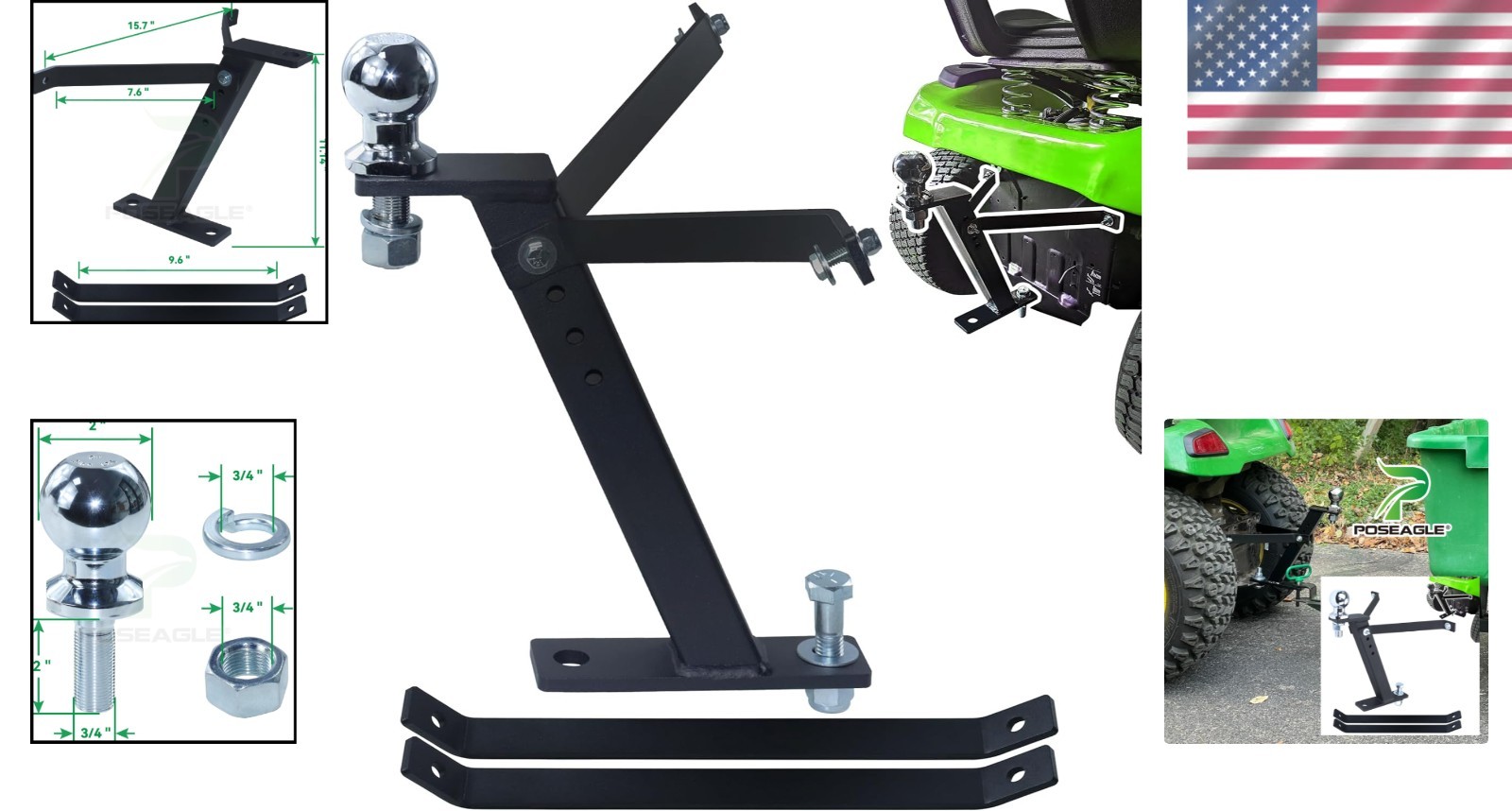 Universal Lawn Mower Trailer Hitch, 3,500 lbs Capacity, Fits All Major Brands