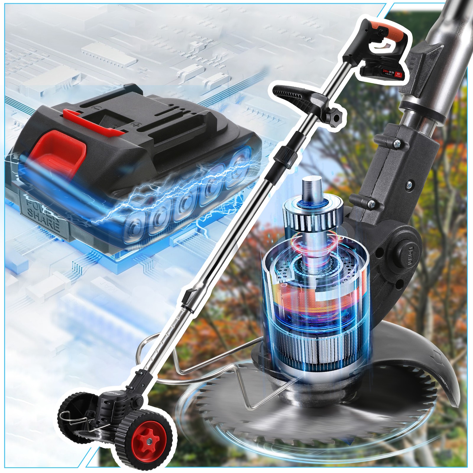 24V Cordless Weed Wacker Grass Trimmer 2 Batteries Brush Cutter Lawn Edger Kit