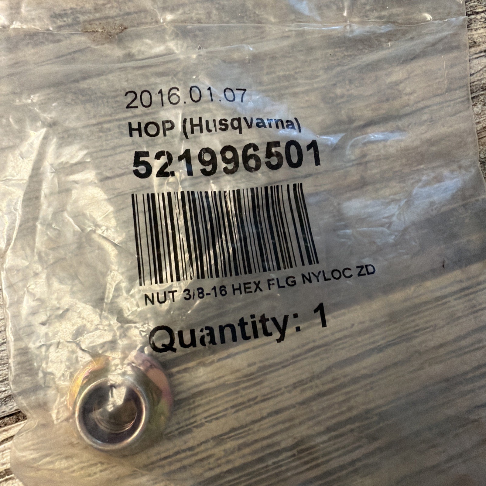 (1) Genuine HOP HUSQVARNA NUT 3/8-16 HEX FLG NYLOC ZD Part# 521996501