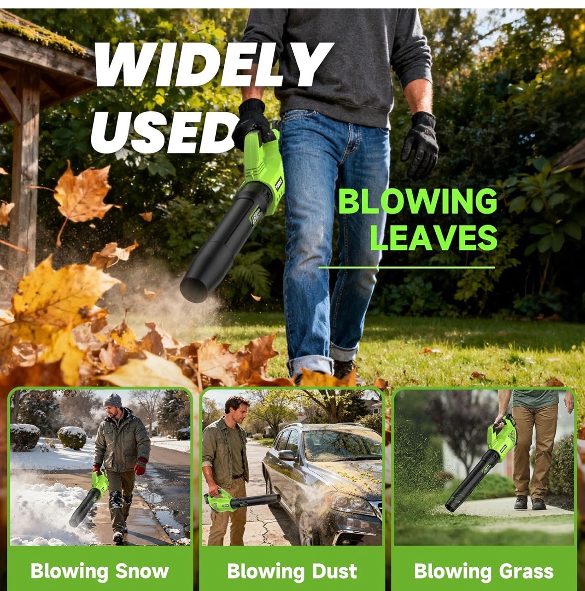 Leaf Blower Cordless, 650CFM Electric Leaf Blowers with 2 X 5.2Ah Batteries