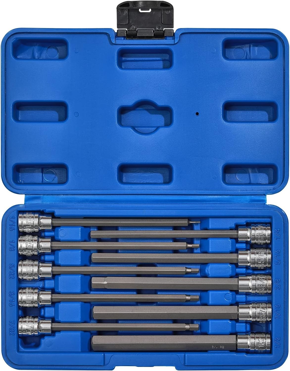 10 Pieces 3/8 Inch Drive Long Hex Bit Socket Set, 1/16 Inch to 1/2 Inch, SAE,…