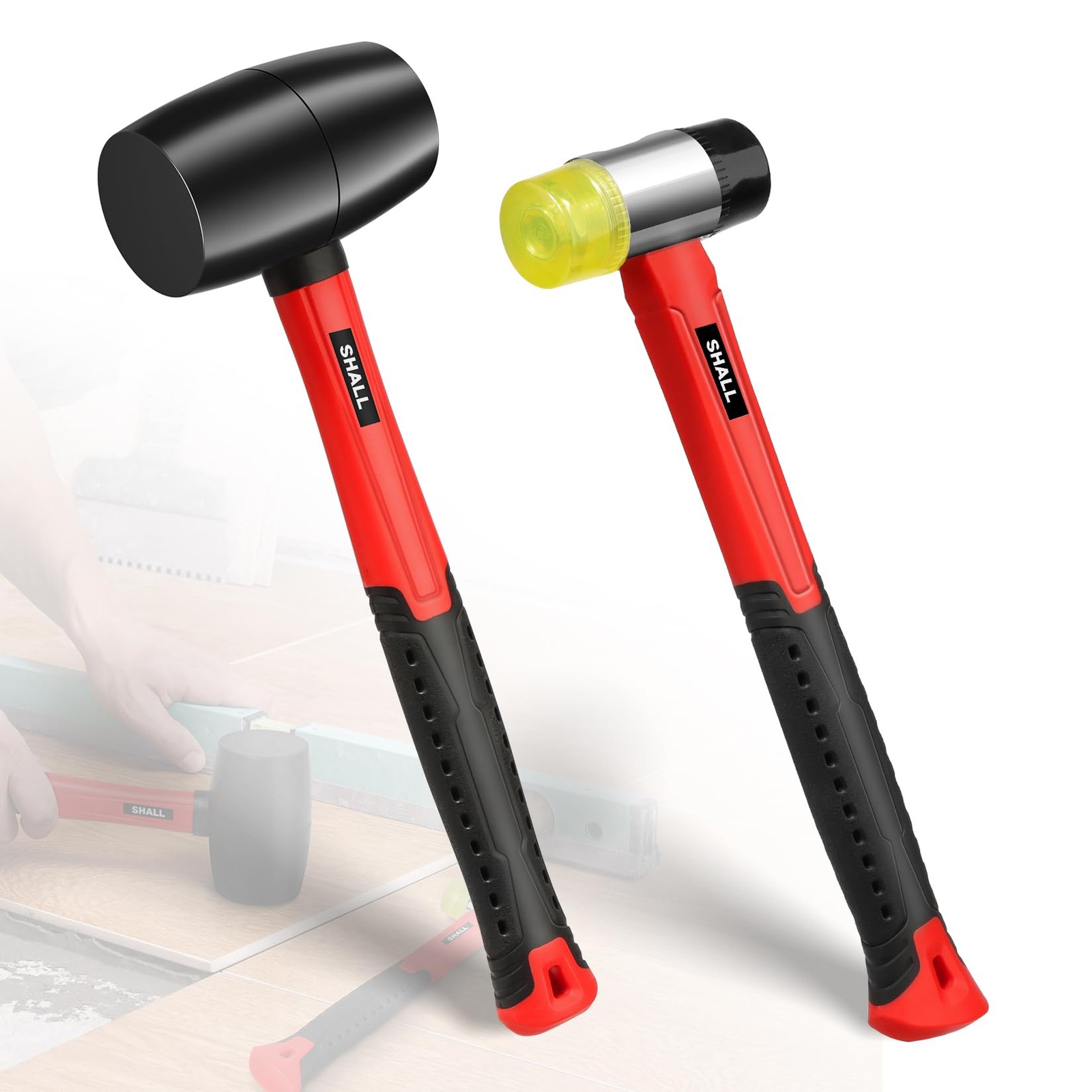SHALL 2-Piece Rubber Mallet Hammer Set, 16oz & 40mm Red