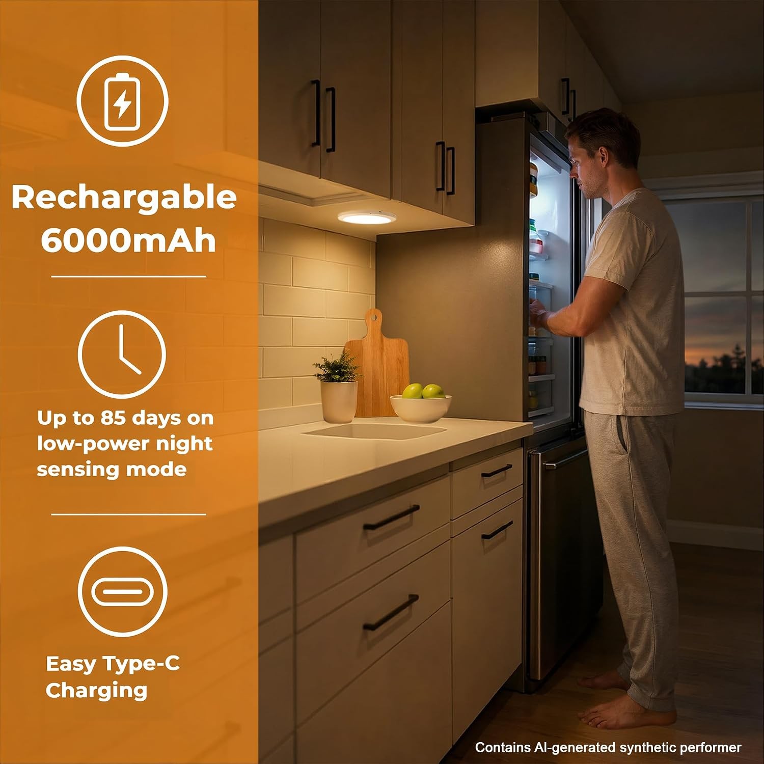 7.5in Rechargeable Motion Sensor Ceiling Light, 6000mAh, 3 Color Dimmable