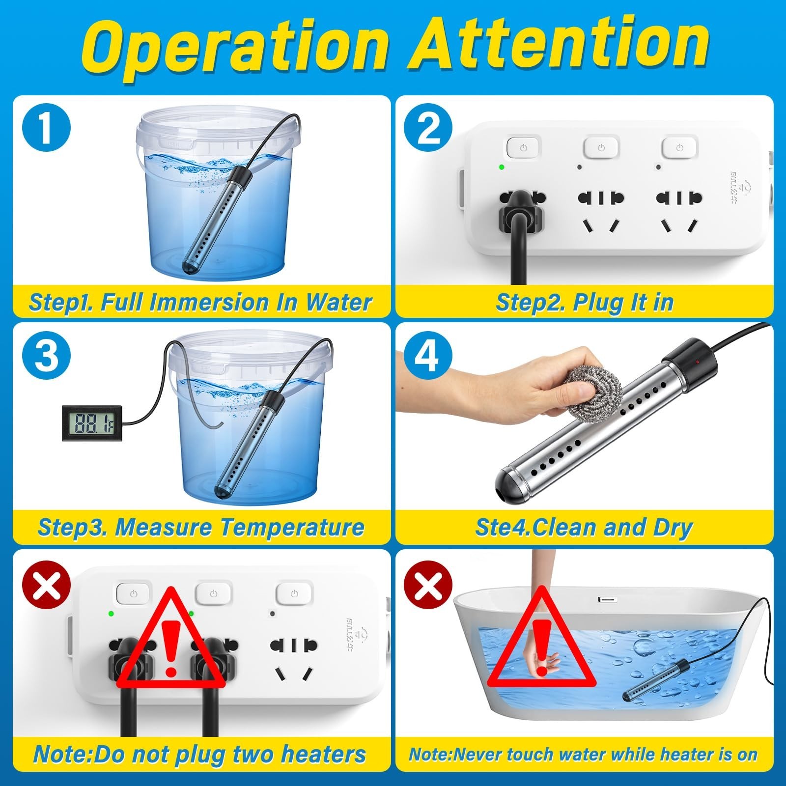 2000W Immersion Water Heater, Portable Water Heater Electric with Real-Time L…