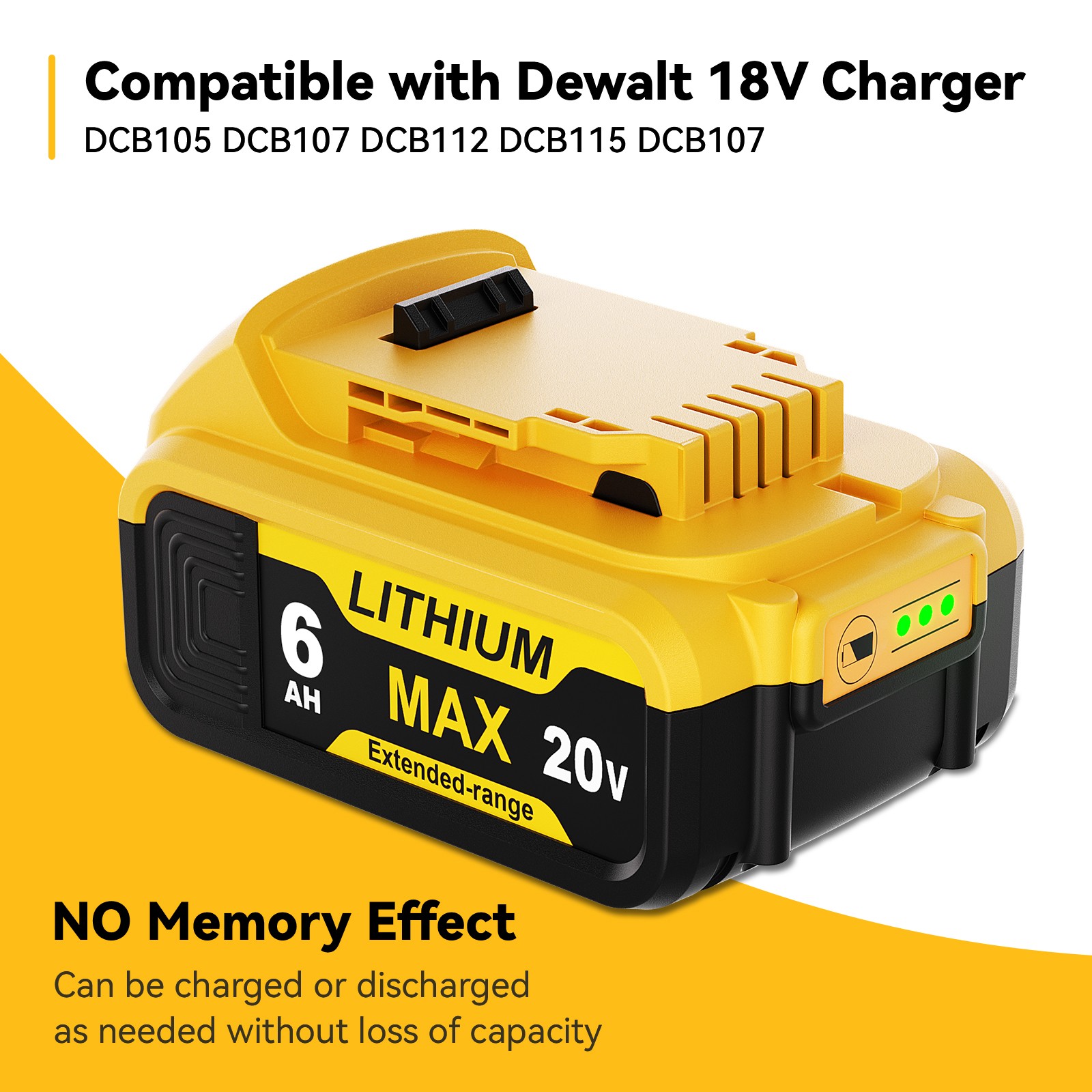 Pack For DeWalt 20V 20 Volt Max 5.0/6.0AH Lithium Ion Battery DCB206-2 DCB205-2