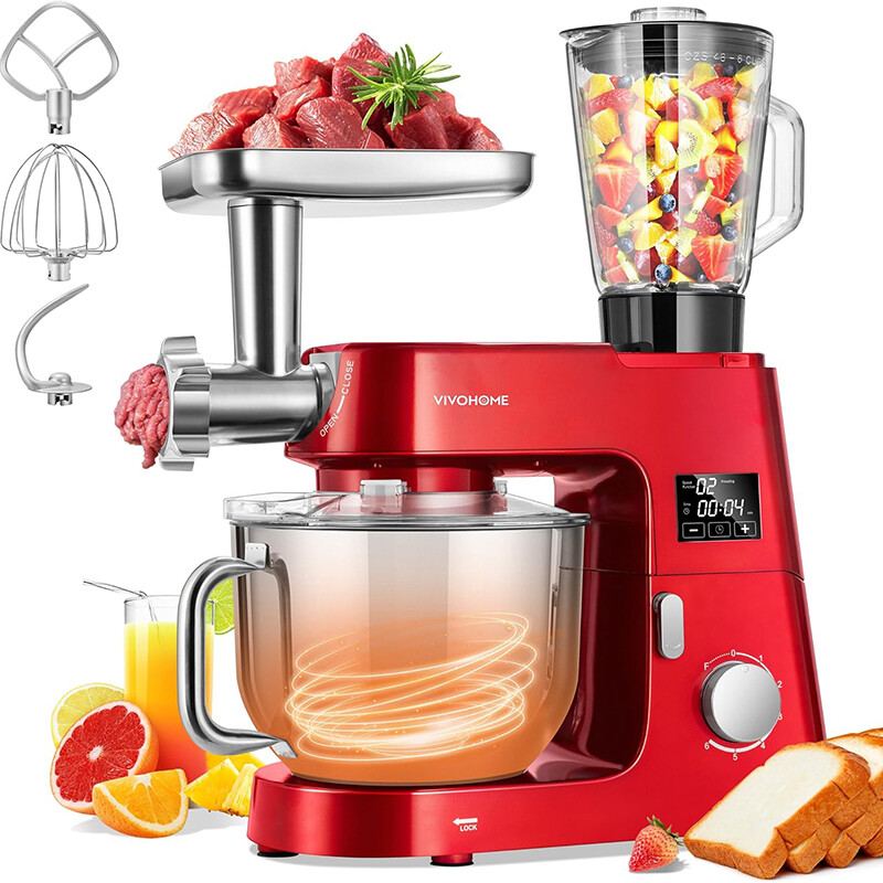 Stand Mixer 6Speed 7.5Qt 9-in-1 w/ Fermentation Timer Meat Grinder Juicer Slicer