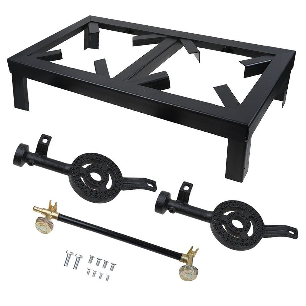 Cast Iron Double Burner Portable Outdoor Camp Stove Propane Gas LPG BBQ Cooker