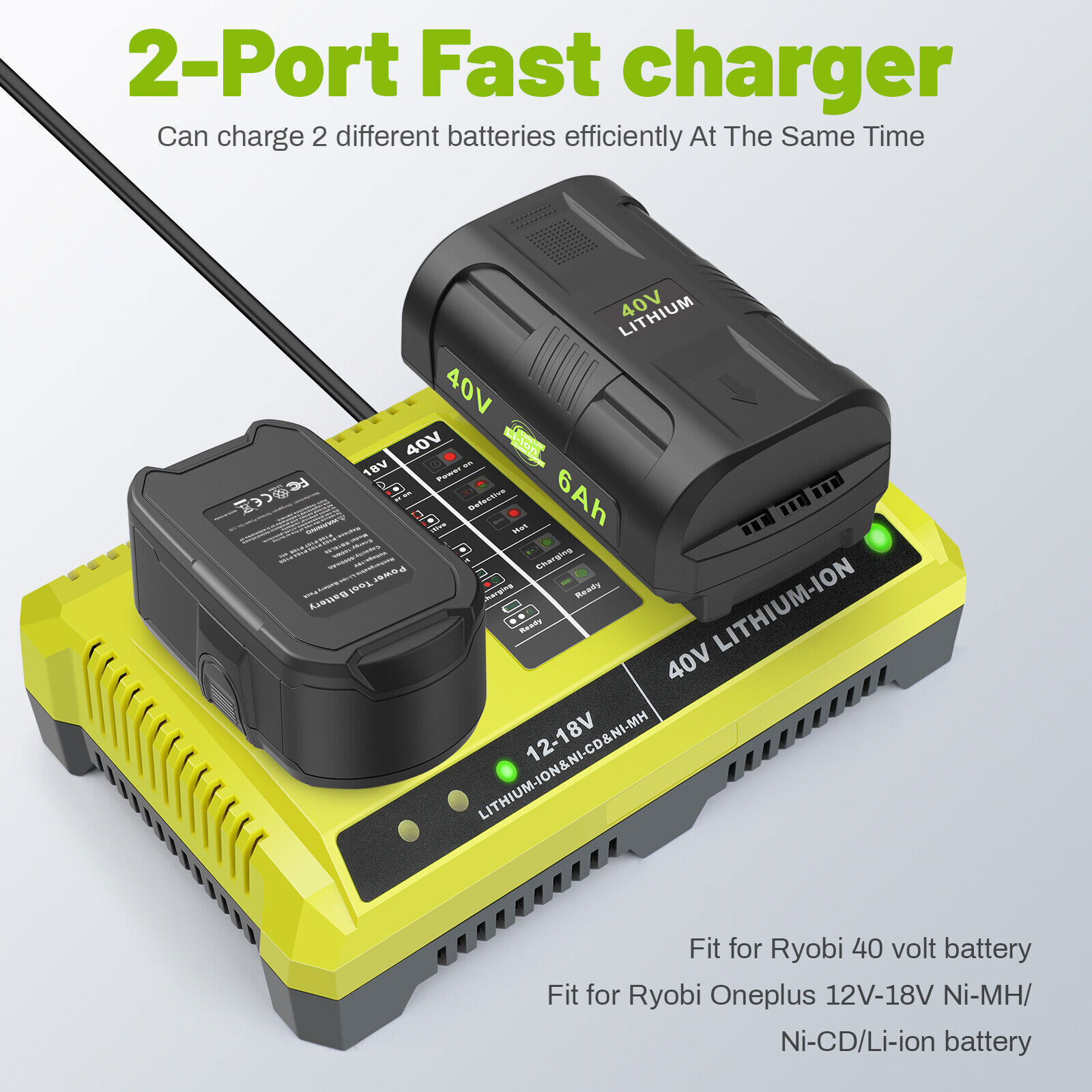 Battery Charger for Ryobi 18V 40V Lithium-Ion Ni-Cd One+ Plus P117 P119 OP4060