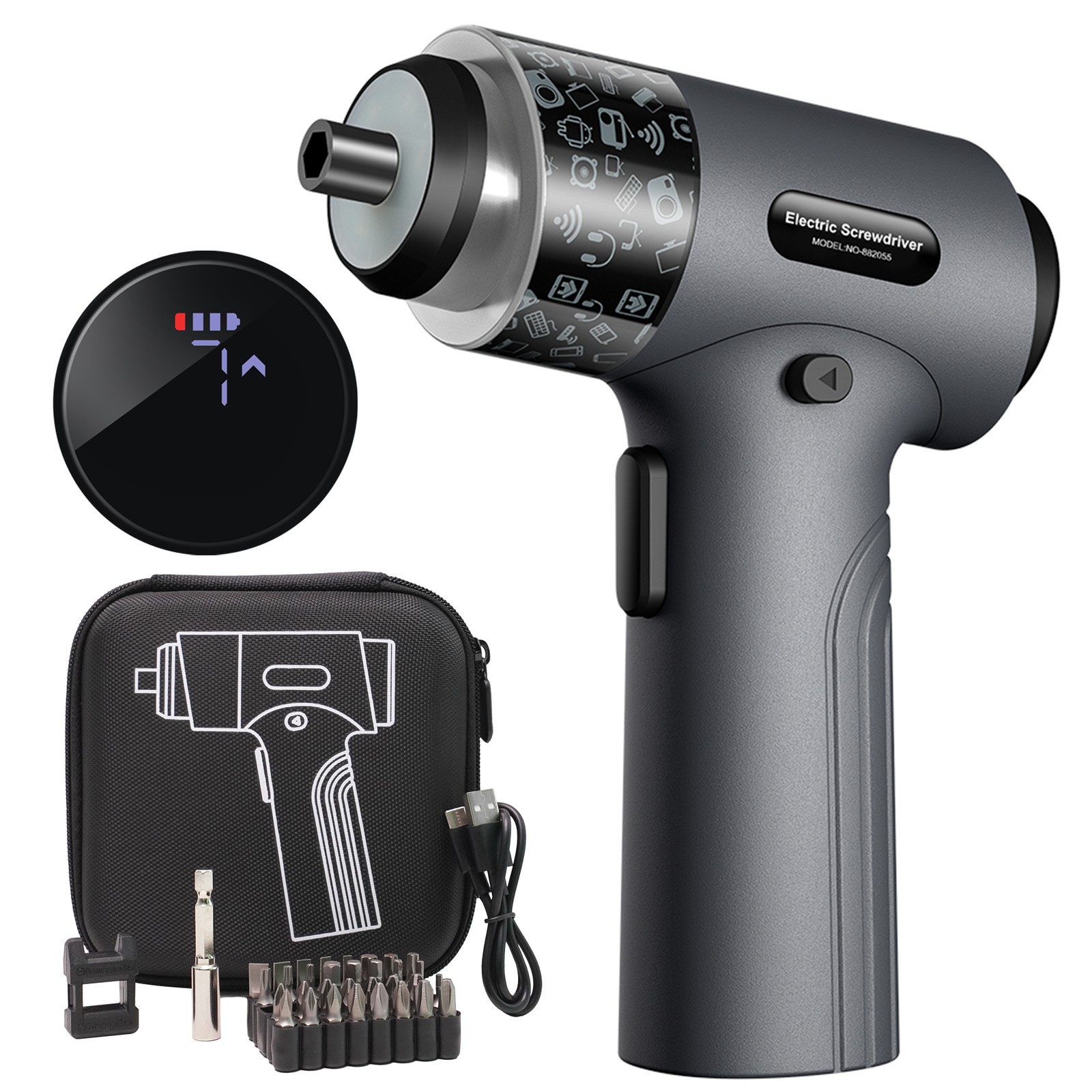 ANXTECH 3.7V Cordless Electric Screwdriver Set Screw Gun Tool with LED Light