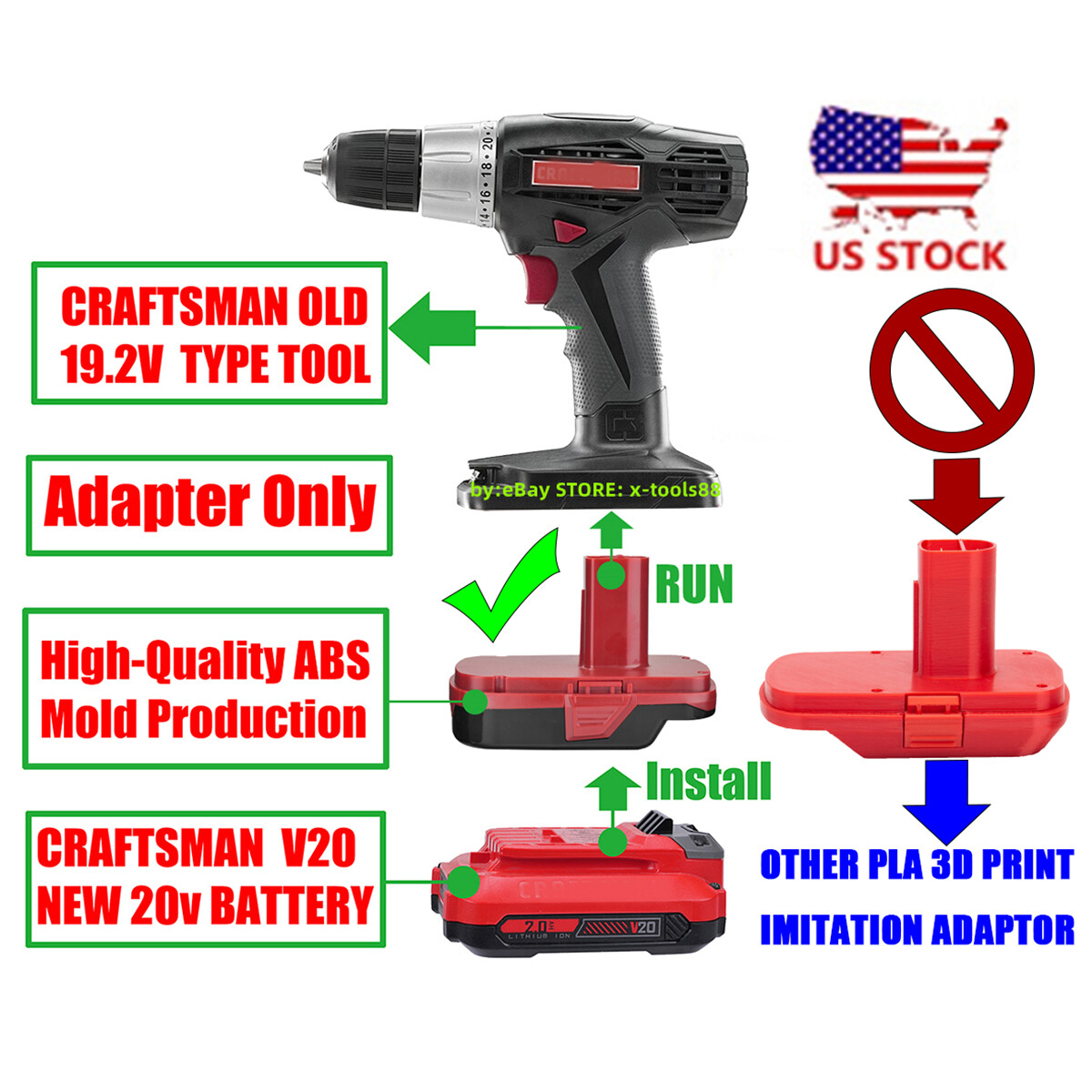 1x Adapter for Craftsman NEW 20v V20 Li-lon Batteries To fits 19.2v C3 OLD Tools