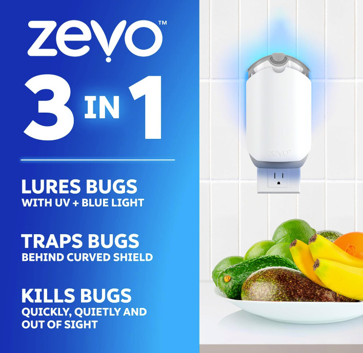 Zevo Plug-In Fly Trap 2 Plug-in Bases + 2 Cartridges Blue UV Light -VALUE 2 PACK