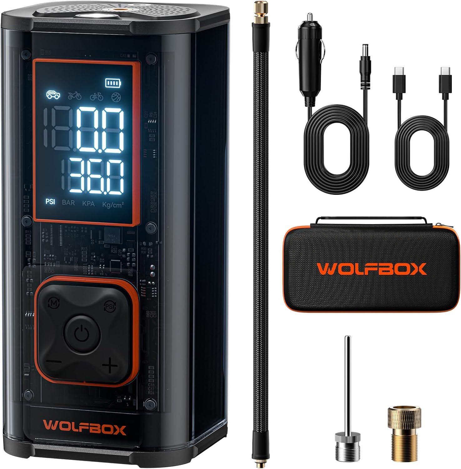 WOLFBOX 150 PSI Air Compressor Tire Inflator Fits Car Moto Bike Tires Air Pump
