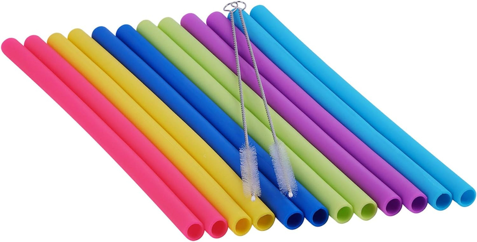 14 PCS Reusable Silicone Straws with Cleaning Brushes Extra Wide Large Straws