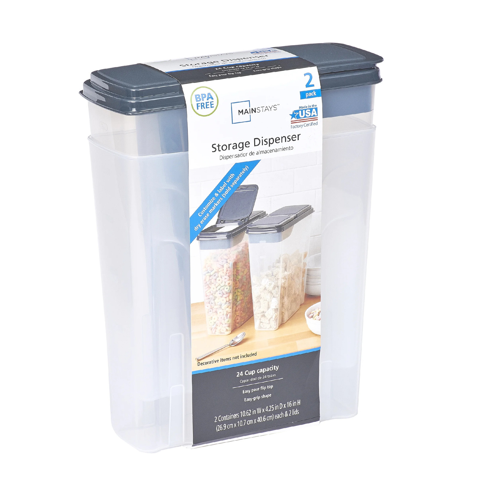 2-Pack Plastic Cereal Keeper Storage Containers, Kitchen Pantry Organizer Canist