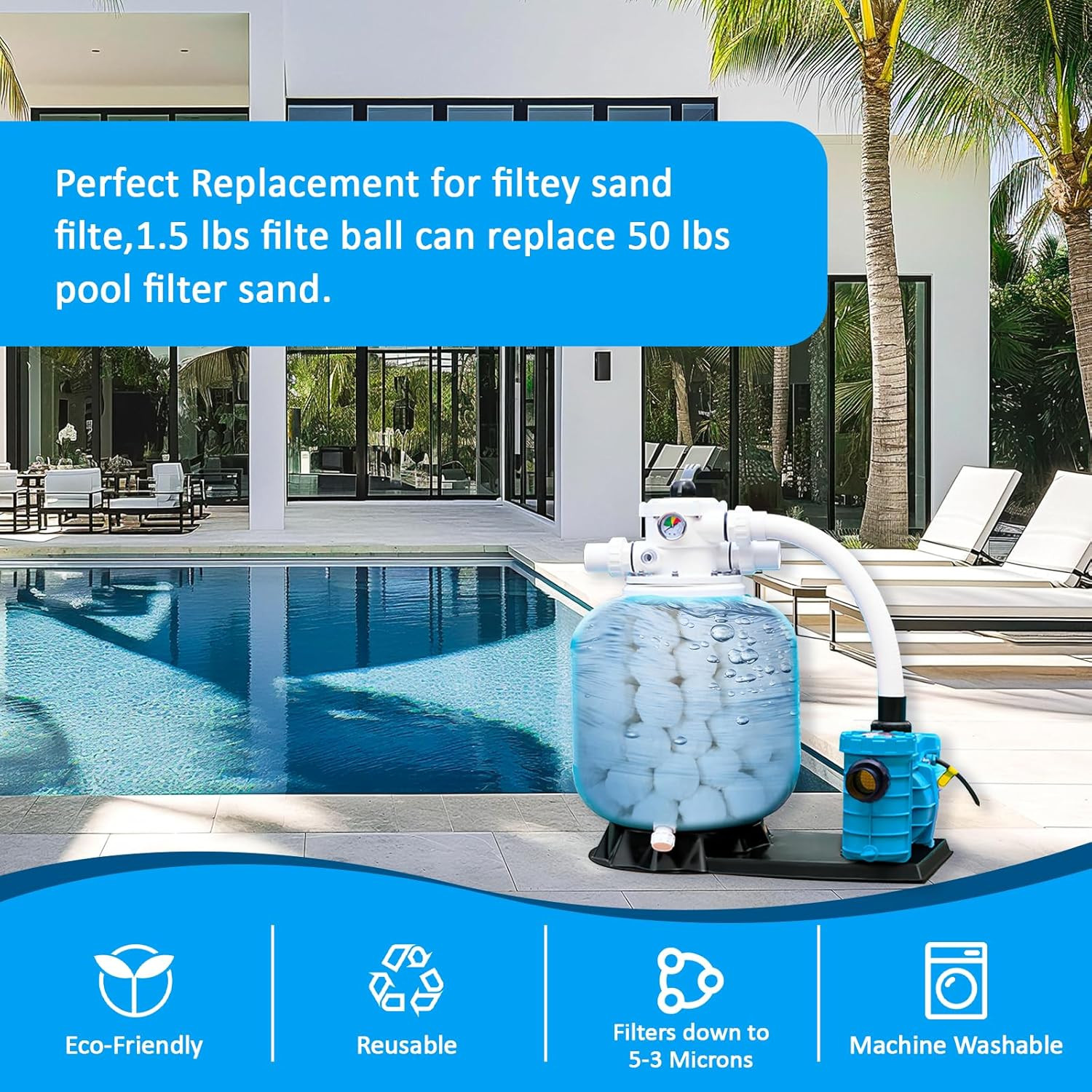 Pool Filter Balls (3.5 Lbs) – Replaces 100 Lbs of Filter Sand, Reusable & Eco-Fr