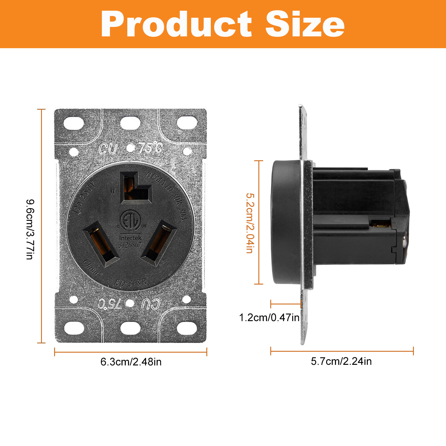 30 Amp Dryer Receptacle, Outlet for Electric Dryers, 125/250V Power Outlet