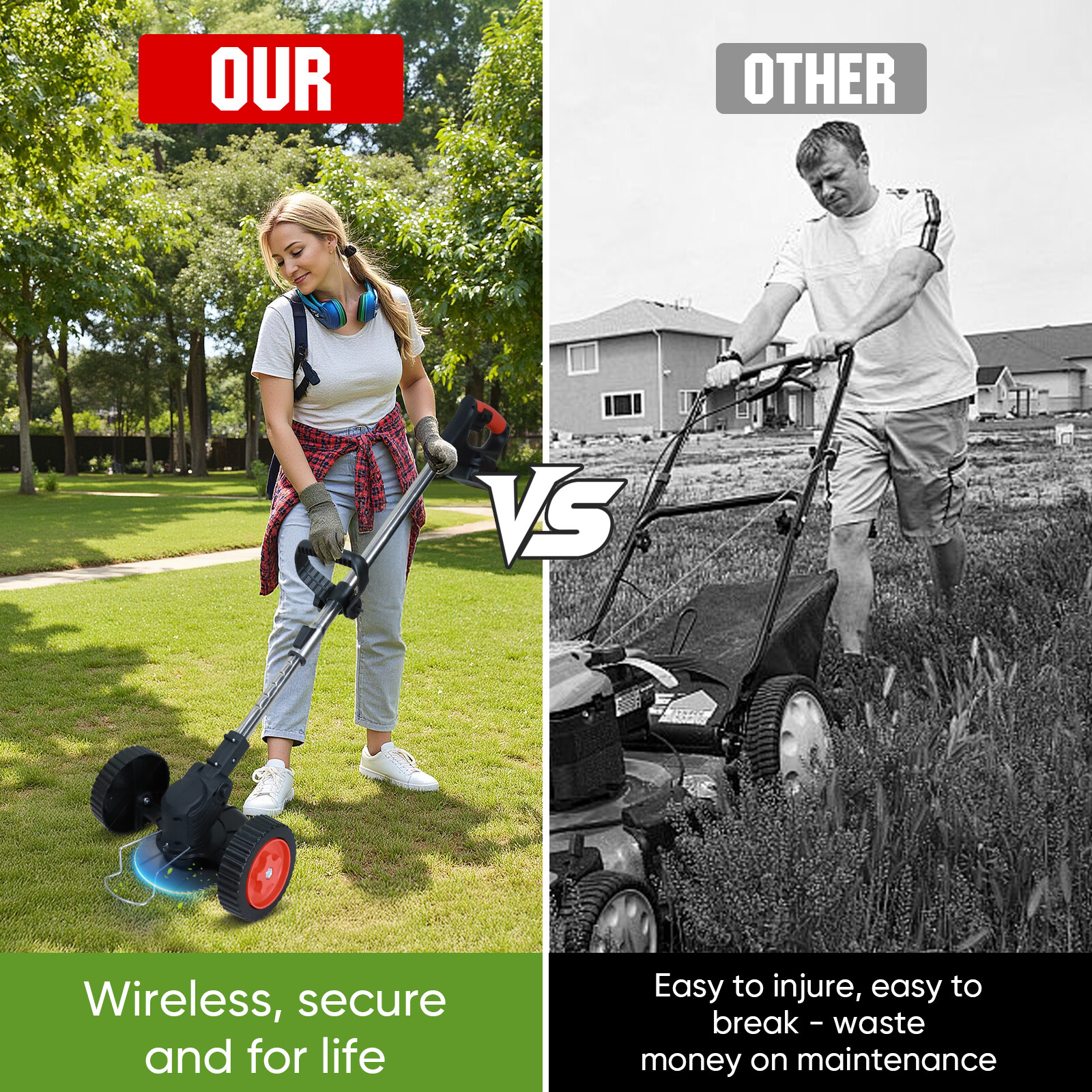 Electric Cordless Grass String Trimmer Lawn Edger Weed Wacker Cutter + 2 Battery