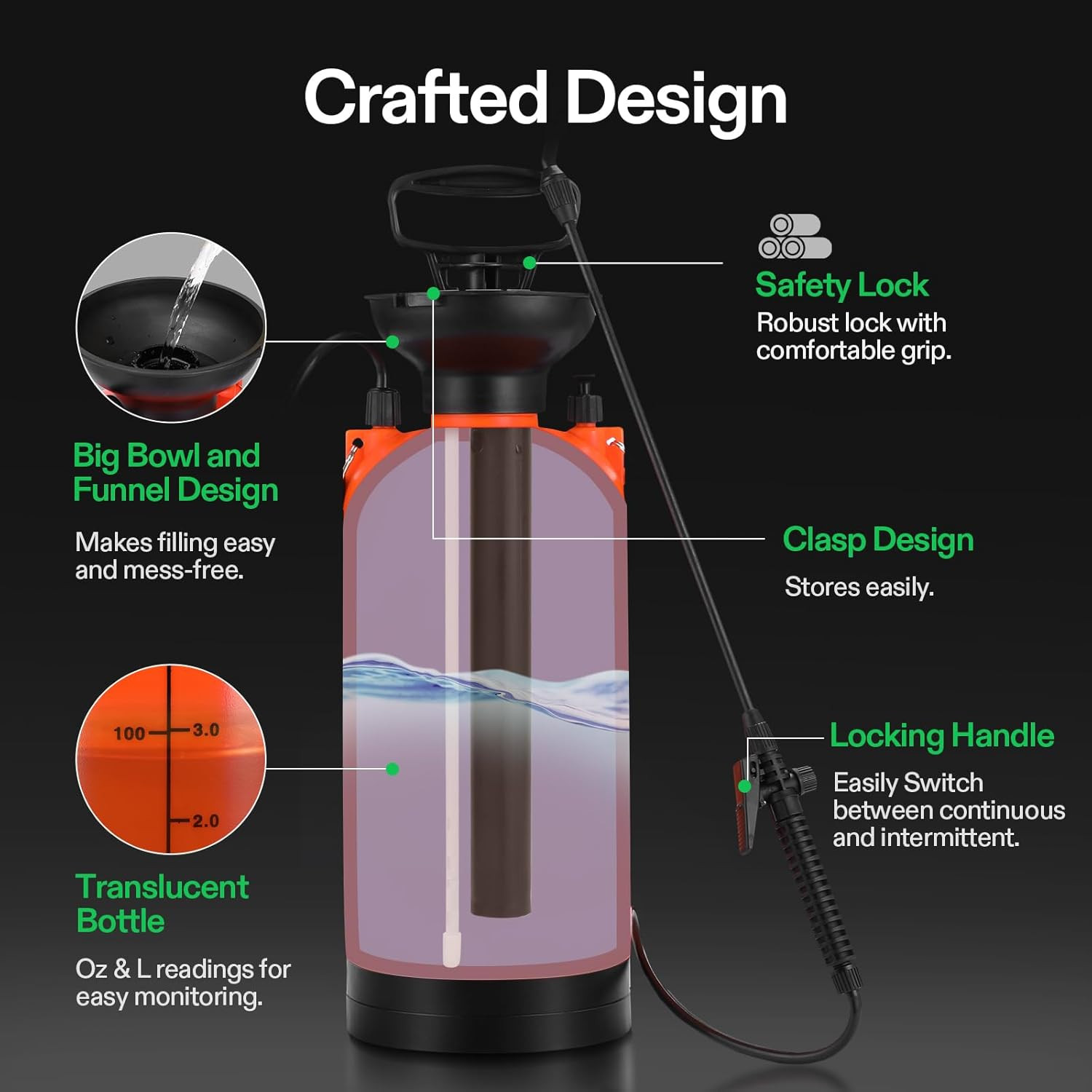 Pump Sprayer 2 Gallon, Pressurized Lawn & Garden Water Spray Bottle with Adjusta