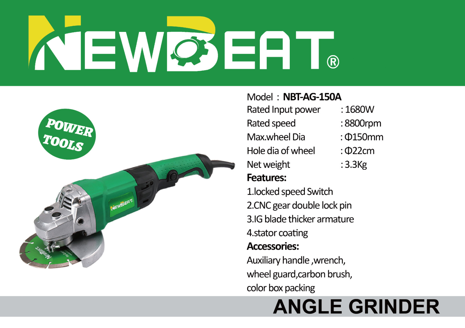 Corded Angle Grinder 6 Inch 1680W Industrial Metal Grinding Cutting 8800RPM