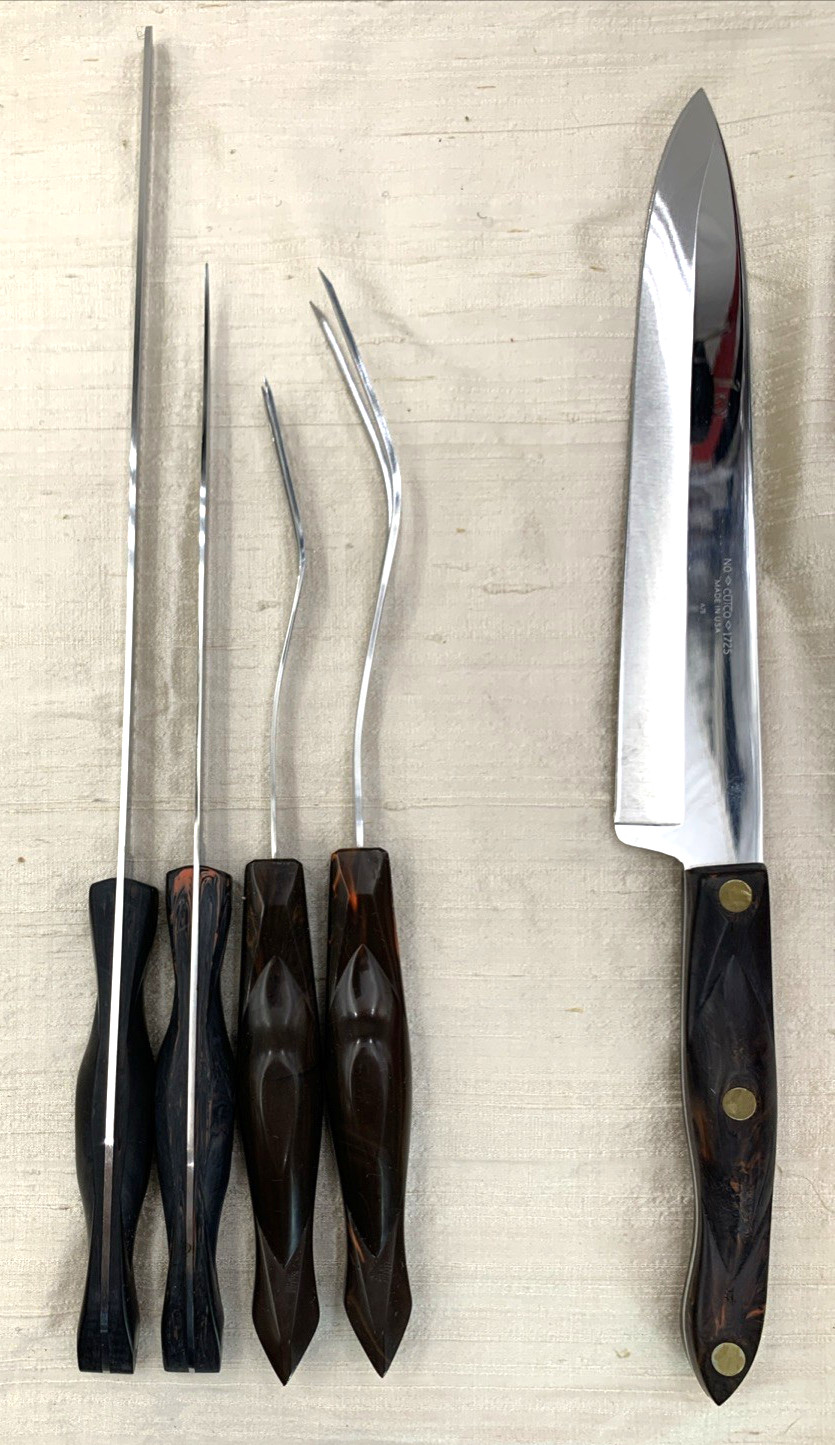 CUTCO 5 Pc Swirl Carving Knife Set w/ Wall Mount Tray 1724 1726 1729 1727 1725