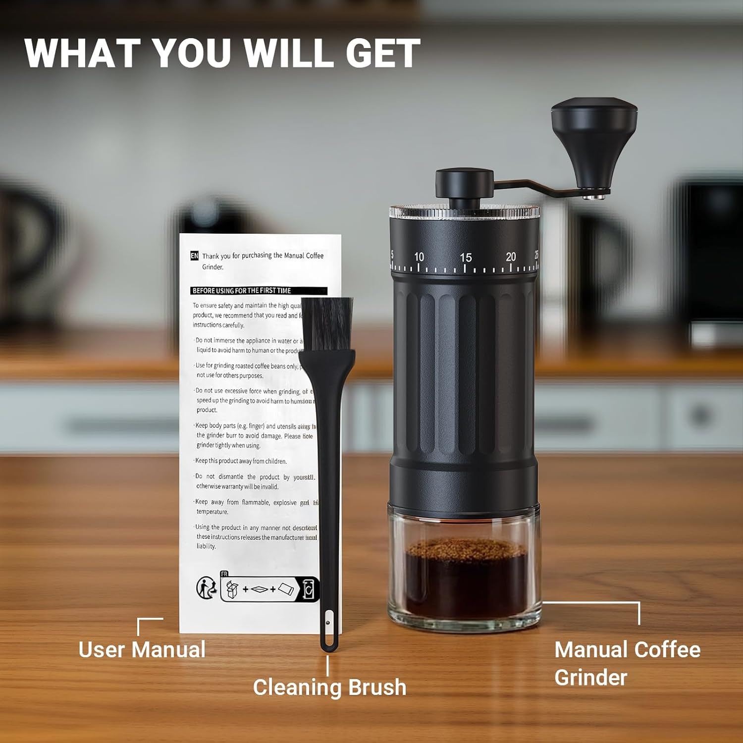 Mini Manual Coffee Grinder with 40 Adjustable Settings, Black | Portable Hand Co
