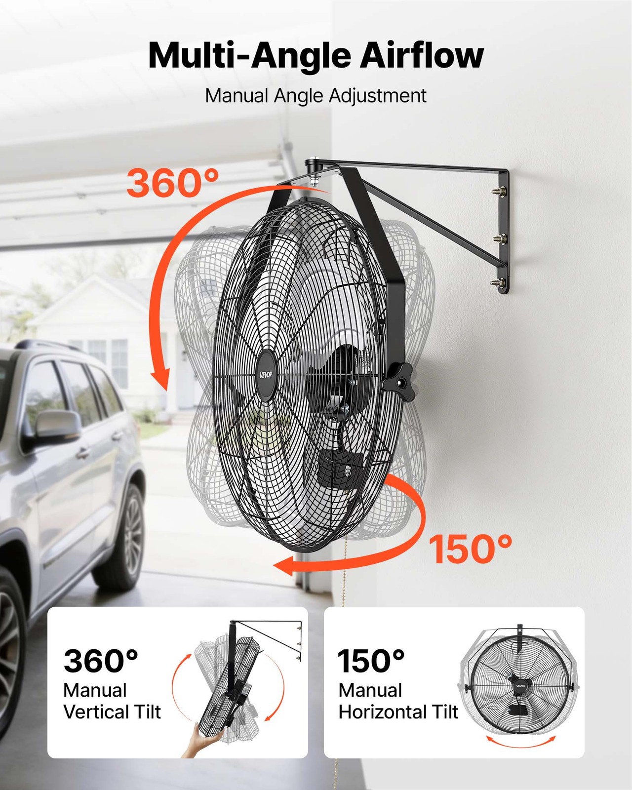 VEVOR 20 in Wall Mount Fan 2 Pack 3 Speed Long Airflow for Industrial Garage
