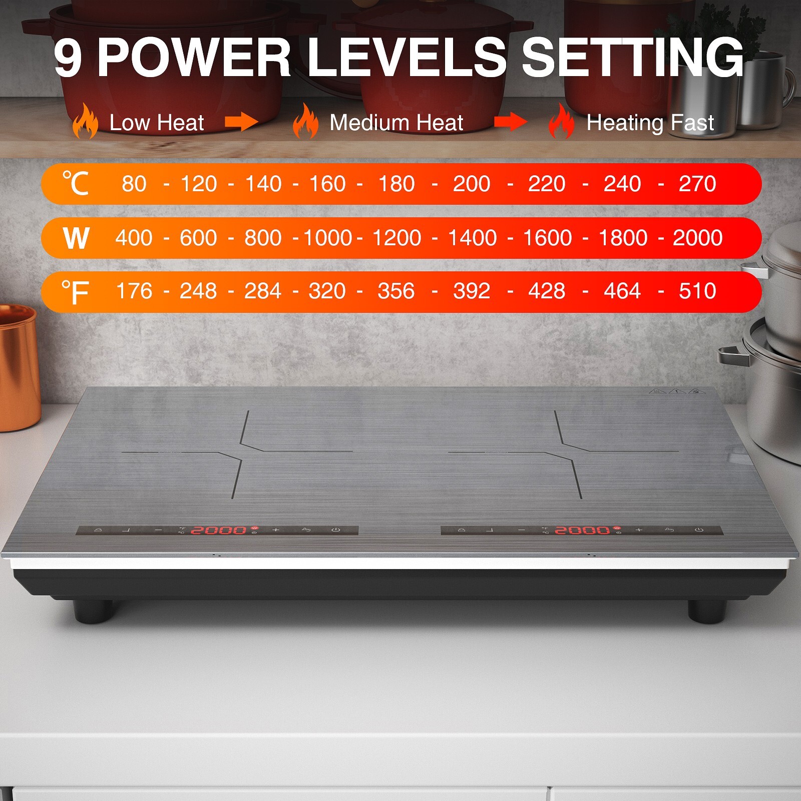 Induction Cooktop Electric Cooktop 2 Burner Electric Stovetop 110V Touch Control